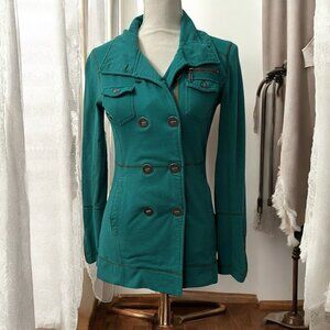 Hurley Green Double-Breasted Soft Knit Skater Jacket Size XS